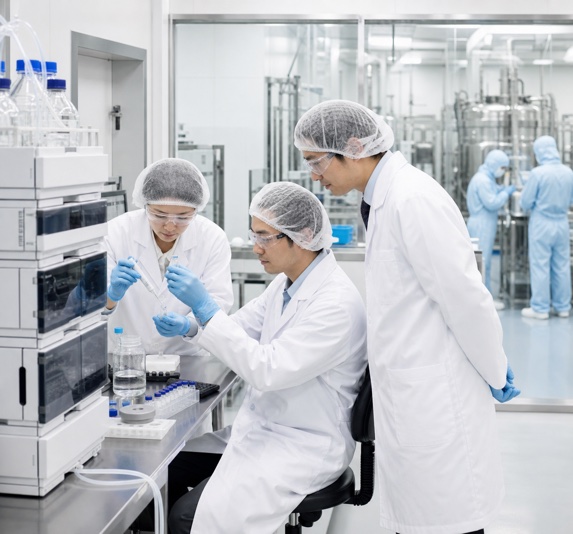 医薬品の品質分析に取り組む研究チーム